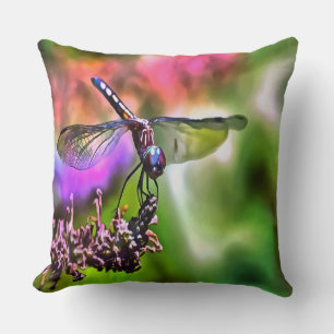 Dragonfly In Green and Blue Realistic Painting Throw Pillow