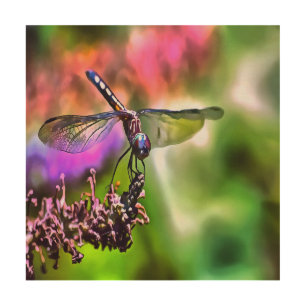 Dragonfly In Green and Blue Realistic Painting Wood Wall Decor