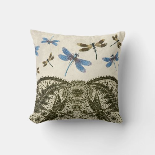Dragonfly in Lace Throw Pillow
