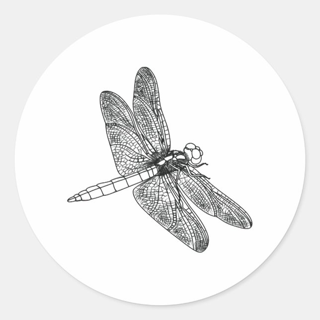 dragonfly in lines and black colour classic round sticker (Front)