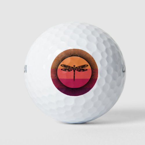 Dragonfly in Retro Sunset with Name Golf Balls