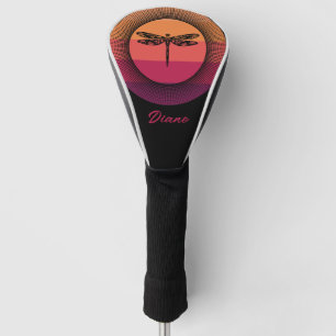 Dragonfly in Retro Sunset with Name Golf Head Cover