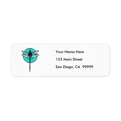 Dragonfly in Turquoise Circle Label