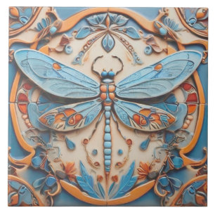 Dragonfly in Turquoise Cream & Golden Yellow Ceramic Tile