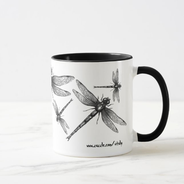 Dragonfly ink drawing art mug design (Right)