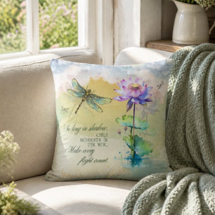 Dragonfly Inspirational Quote & Watercolor Design Throw Pillow