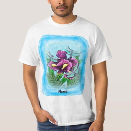 Dragonfly  Iris flower custom name T_Shirt
