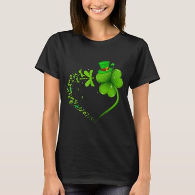 Dragonfly Irish Shamrock Heart Happy St Patrick's  T-Shirt