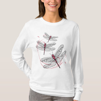 Dragonfly Ladies Long Sleeve Pink T-shirt