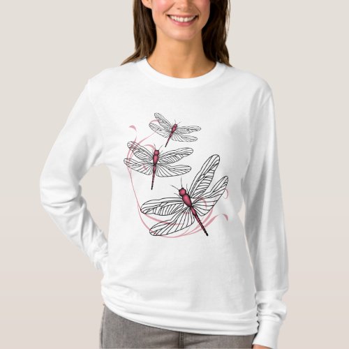 Dragonfly Ladies Long Sleeve Pink T_shirt