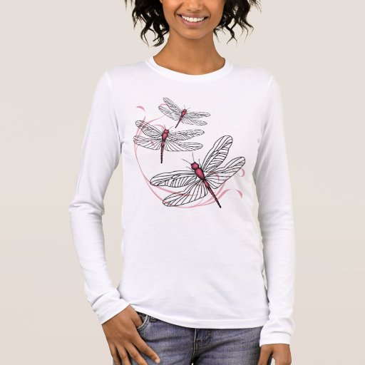 Dragonfly Ladies Long Sleeve Pink T-shirt | Zazzle