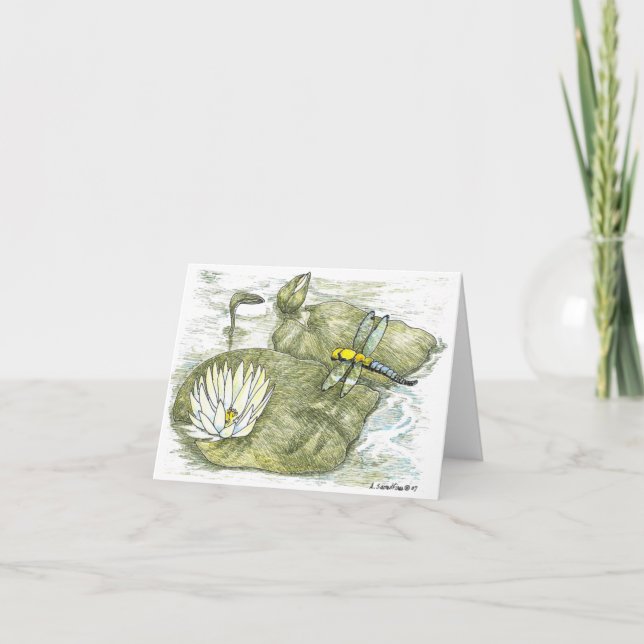 Dragonfly & Lily Pad Color Folded Greeting Card (Front)
