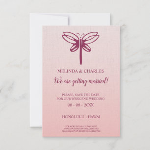 Dragonfly Logo in Burgundy on Gradient for Wedding Save The Date