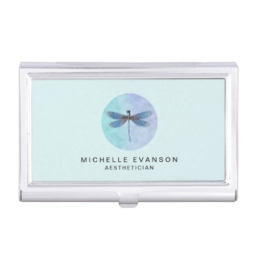 Dragonfly Logo Light Blue Watercolor Elegant Business Card Case