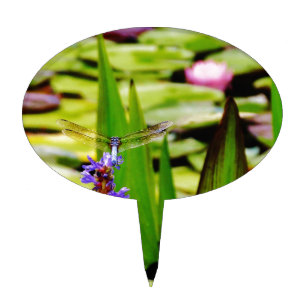 Dragonfly lotus and purple flower cake topper