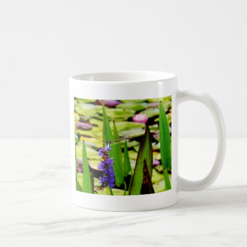 Dragonfly lotus and purple flower coffee mug
