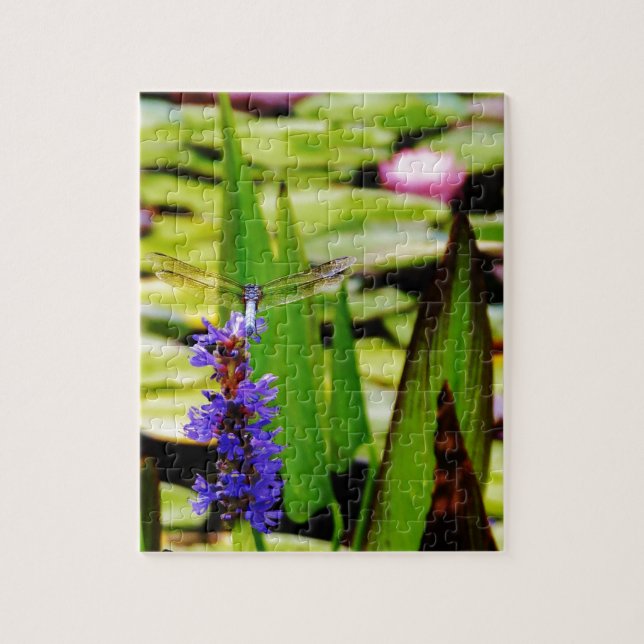 Dragonfly lotus and purple flower jigsaw puzzle (Vertical)