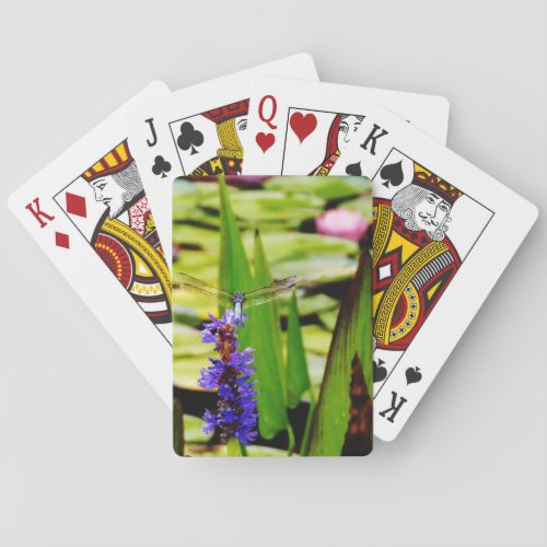 Dragonfly lotus and purple flower poker cards