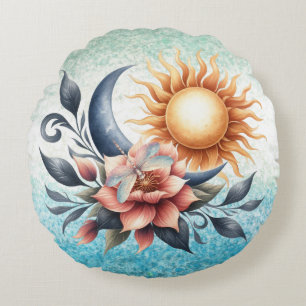 Dragonfly Lotus Flower Meditation Round Pillow