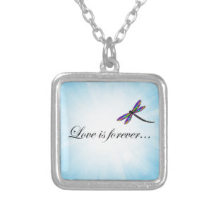 Dragonfly  "LOVE is Forever" Silver Plated Necklace