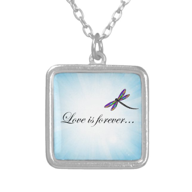 Dragonfly  "LOVE is Forever" Silver Plated Necklace (Front)