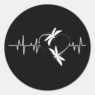 Dragonfly Lover Gift Funny Dragonfly Heartbeat Classic Round Sticker