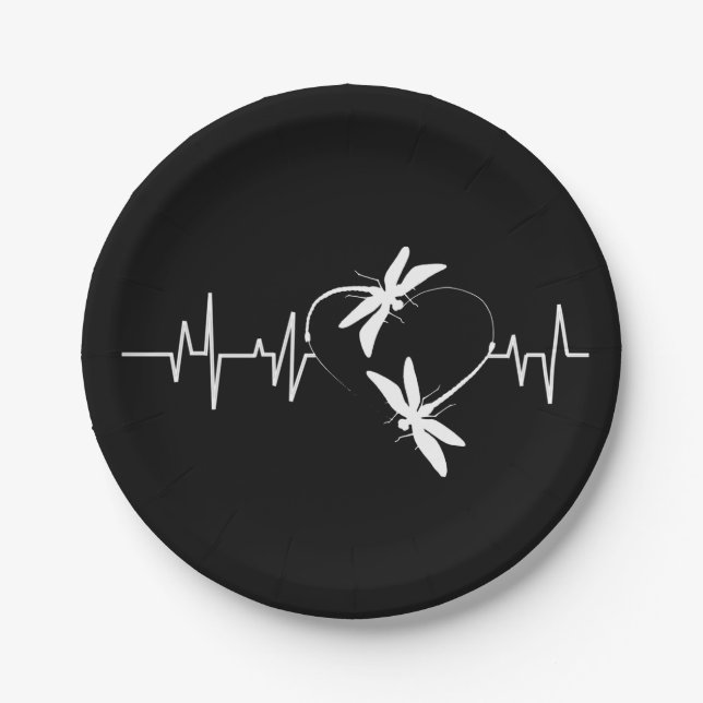 Dragonfly Lover Gift| Funny Dragonfly Heartbeat Paper Plates (Front)