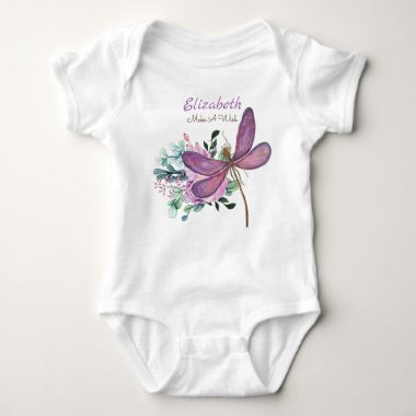 Dragonfly Make A Wish Purple NAMED New Baby Gift Baby Bodysuit