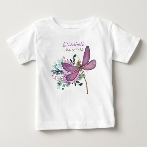 Dragonfly Make A Wish Purple NAMED New Baby Gift Baby T_Shirt