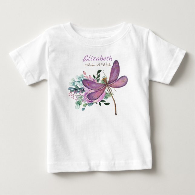 Dragonfly Make A Wish Purple NAMED New Baby Gift Baby T-Shirt (Front)