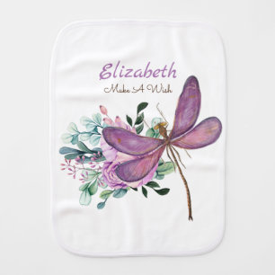 Dragonfly Make A Wish Purple NAMED New Baby Gift Burp Cloth