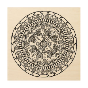 Dragonfly Mandala Pattern Abstract Aztec Tribal Wood Wall Art