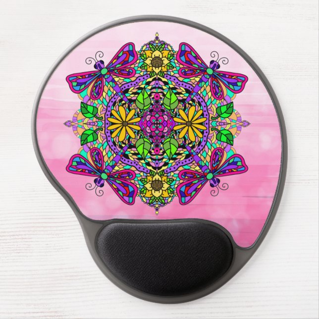 Dragonfly Mandala Pink and Purple Gel Mouse Pad (Front)