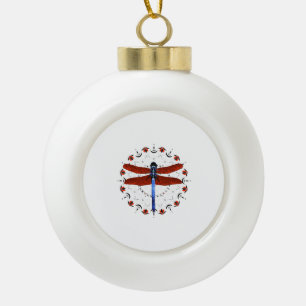 Dragonfly Mandala Red Tulips Dragonfly Pattern Ceramic Ball Christmas Ornament