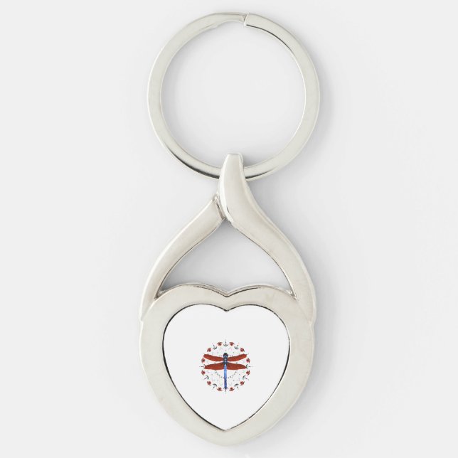 Dragonfly Mandala Red Tulips Dragonfly Pattern Keychain (Front)