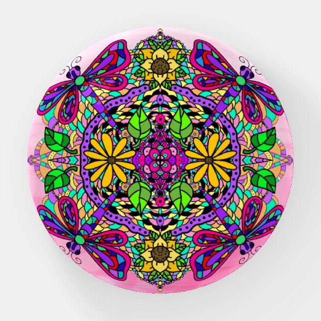 Dragonfly Mandala Whimsical Hand Drawn   Paperweight (Front)