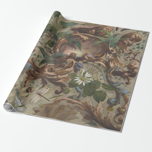 Dragonfly Marsh Cattail Lily French Wetland Ornate Wrapping Paper