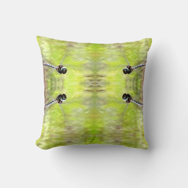 Dragonfly, medium  green water throw pillow (Front)