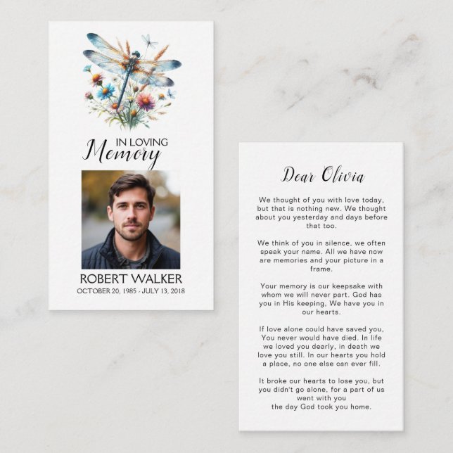 Dragonfly Memorial Poem Funeral Prayer Card (Front/Back)