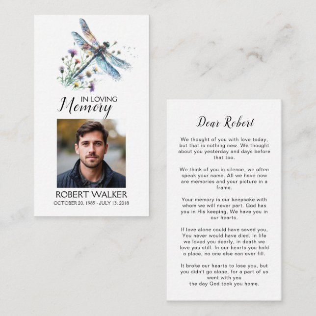 Dragonfly Memorial Poem Funeral Prayer Card (Front/Back)