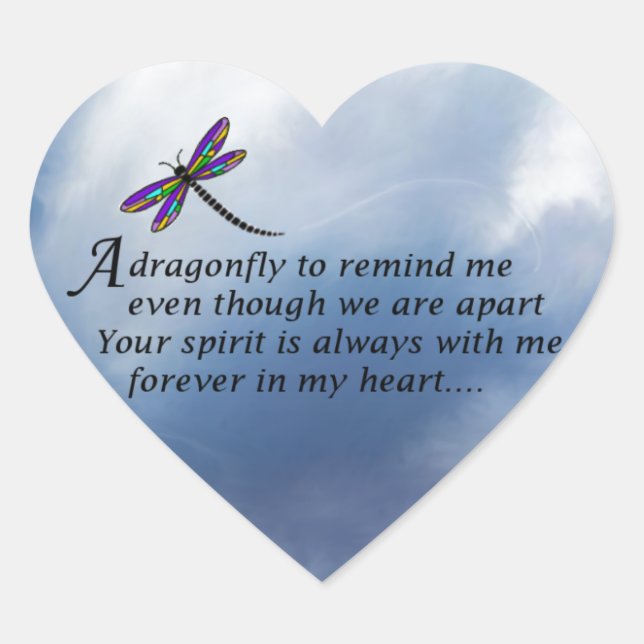 Dragonfly  Memorial Poem Heart Sticker (Front)