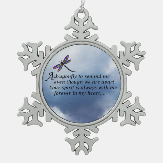 Dragonfly Memorial Poem Snowflake Pewter Christmas Ornament (Front)