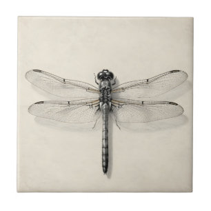 Dragonfly Metallic Detailed Vintage Entomological  Ceramic Tile