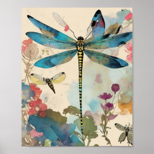 Dragonfly Mixed Media Collage Ephemera Decoupage Poster