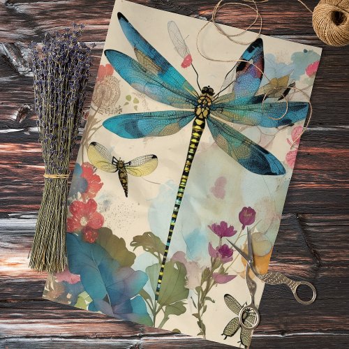 Dragonfly Mixed Media Collage Ephemera Decoupage Tissue Paper