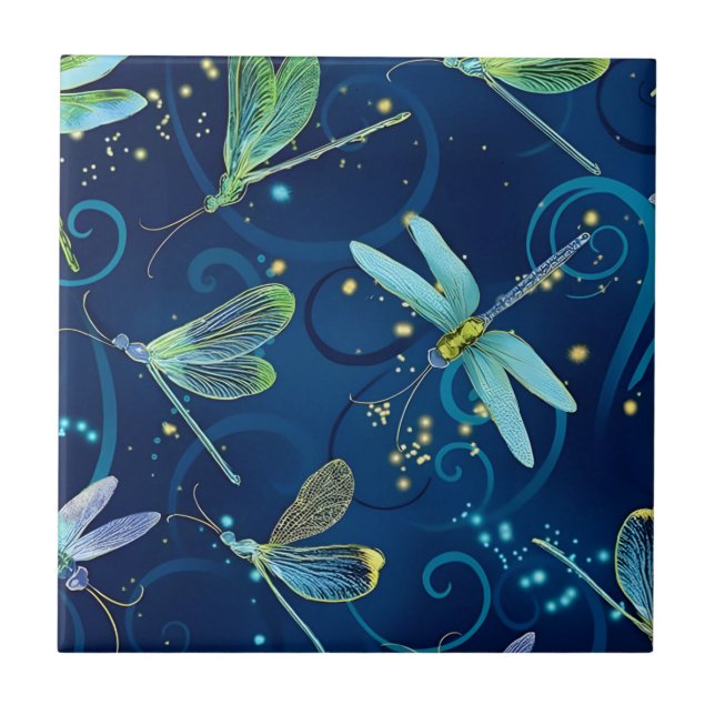 dragonfly modern floral pattern tiles (Front)