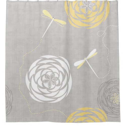 Dragonfly Modern Floral Ranunculus Circle Flowers Shower Curtain