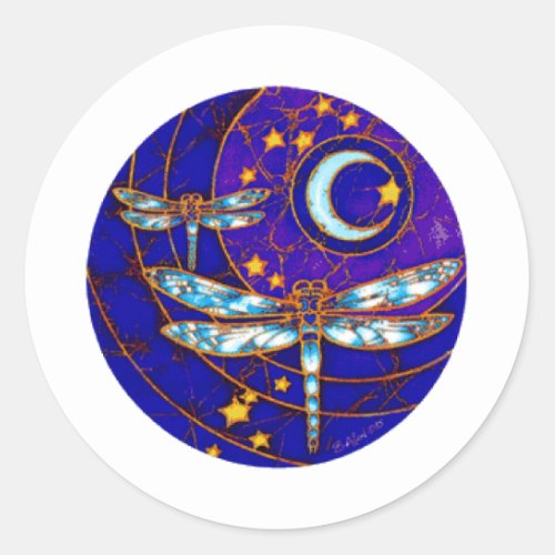 dragonfly moon classic round sticker