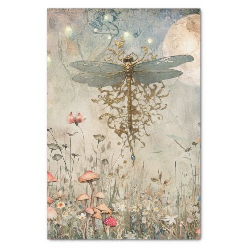 Dragonfly Moonlight in the Fairy Garden Decoupage Tissue Paper