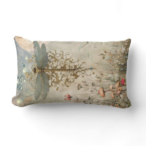 Dragonfly Moonlight in the Fairy Garden  Lumbar Pillow